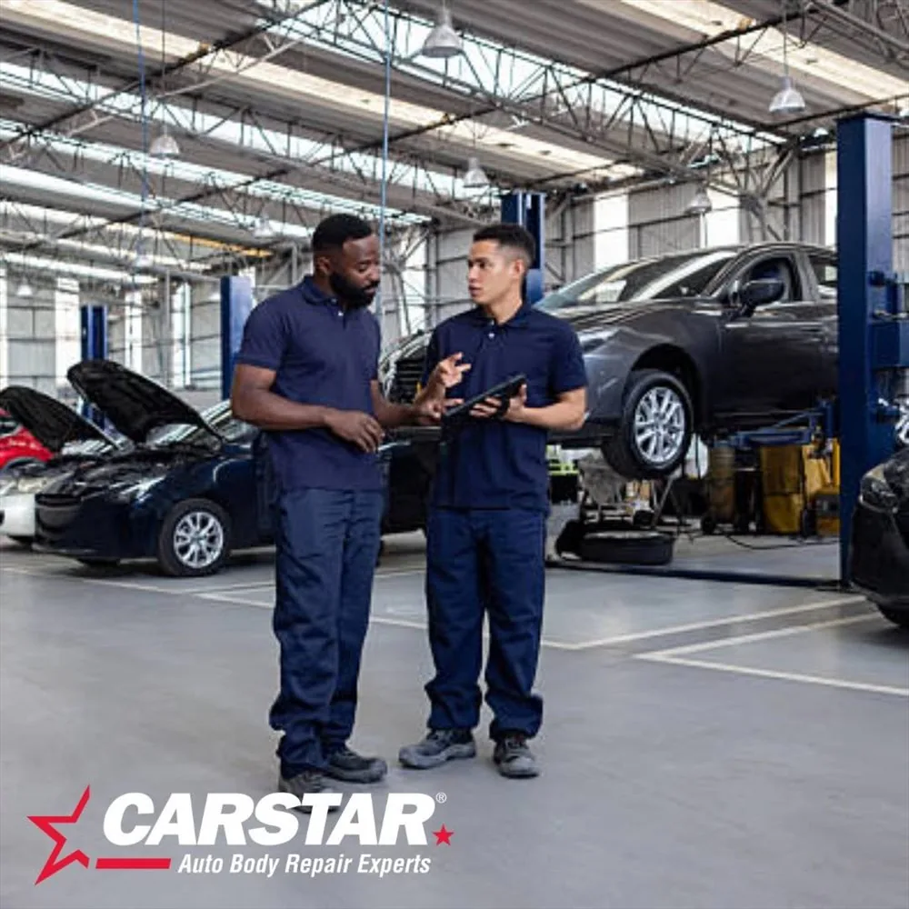 Two technicians reviewing a repair together